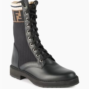 Fendi - Rockoko Knit Leather Combat Boots